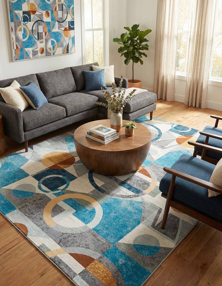 Detail image of 9' x 12'  Washable Modern Indoor / Outdoor Rug