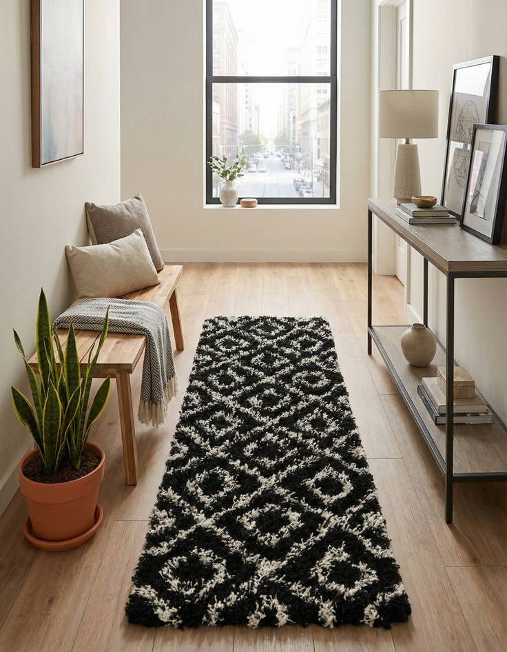 Detail image of  2' x 8' Lattice Shag Runner Rug