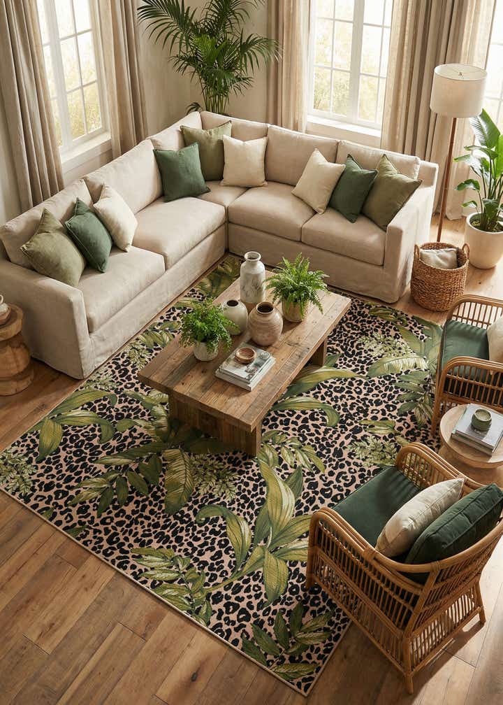 10' x 13' Easy-Clean Botanical Indoor / Outdoor Rug