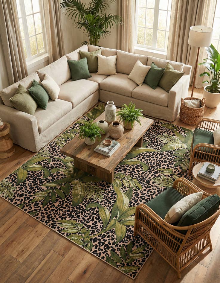 Detail image of 10' x 13' Easy-Clean Botanical Indoor / Outdoor Rug