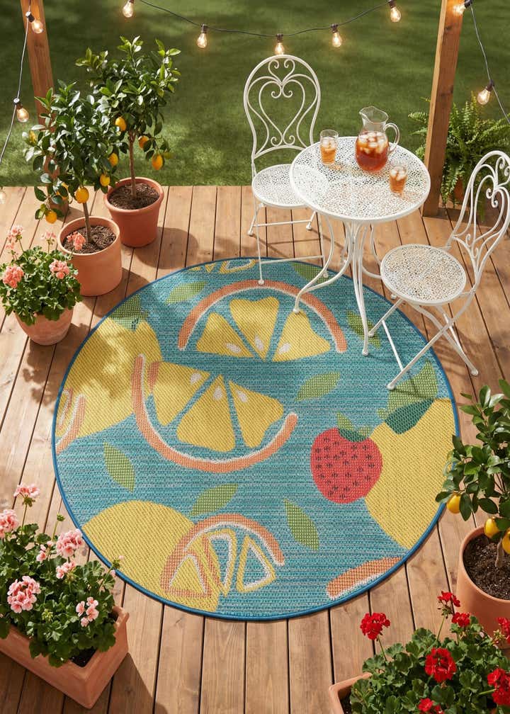 4' 1 x 4' 1 Easy-Clean Baja Indoor / Outdoor Round Rug