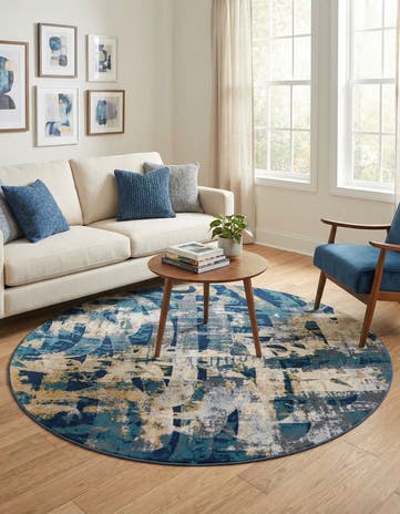 Navy Blue Gossamer Round Rug