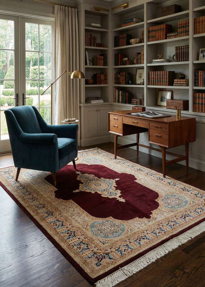 4' 6 x 6' 6 Hand Knotted Kerman Wool Rug