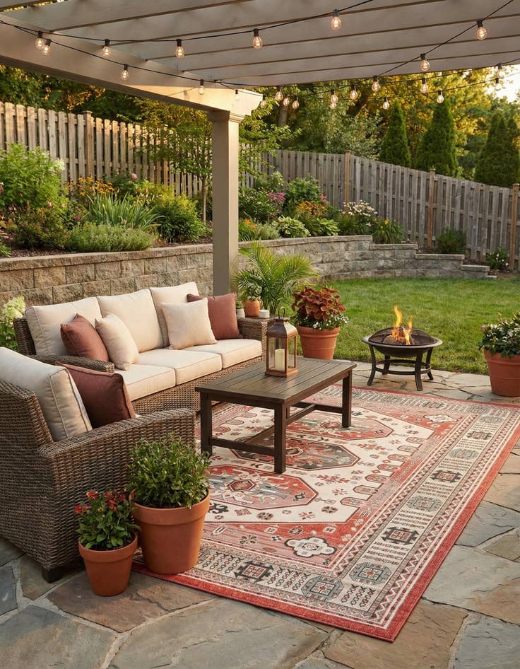 Detail image of 9' x 12'  Washable Traditional Indoor / Outdoor Rug