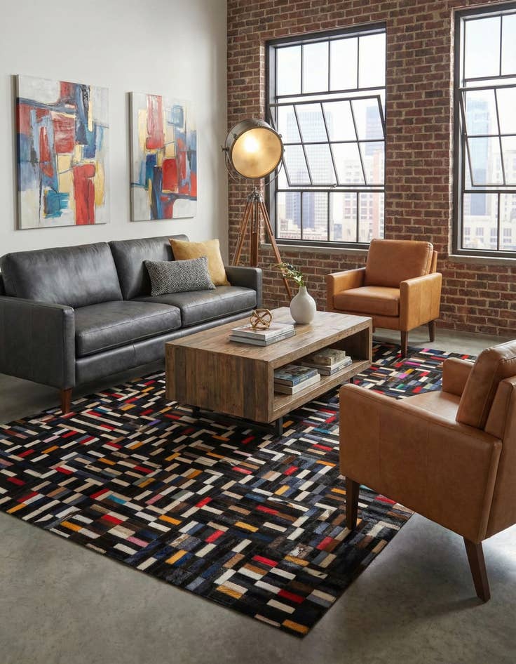 Detail image of  5' 1 x 8' 1 Cowhide - Patchwork Rug