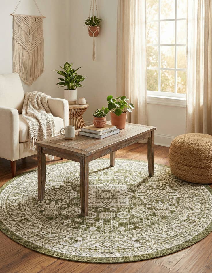 Detail image of 5' 3 x 5' 3  Washable Aztec Indoor / Outdoor Round Rug