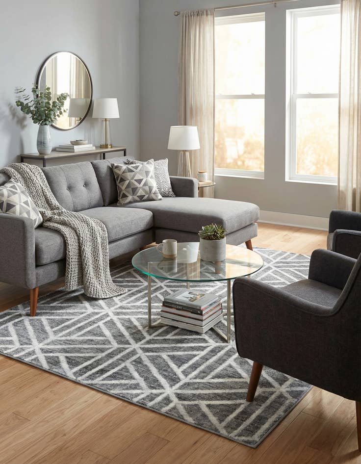 Detail image of  5' 3 x 5' 3 Lattice Trellis Square Rug