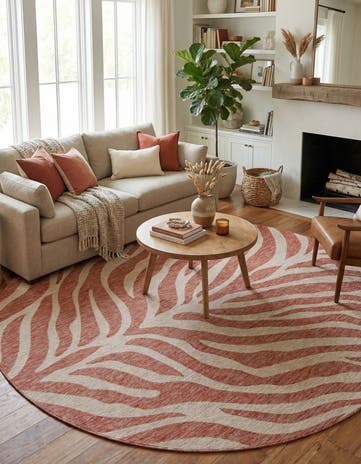 Rust Red Easy-Clean Safari Indoor / Outdoor Round Rug