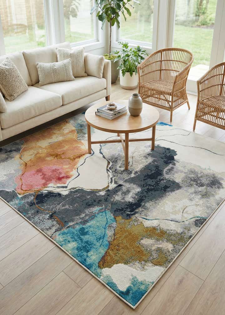 7' 10 x 7' 10 Easy-Clean Modern Indoor / Outdoor Square Rug