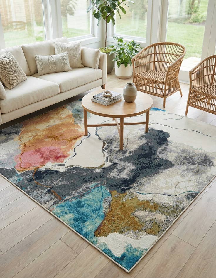 Detail image of  7' 10 x 7' 10  Washable Modern Indoor / Outdoor Square Rug