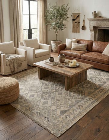 5' 2 x 6' 5 Hand Woven Kilim Maymana Wool Rug