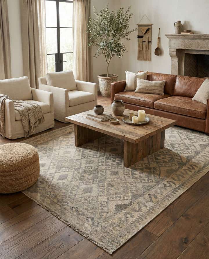 5' 2 x 6' 5 Hand Woven Kilim Maymana Wool Rug