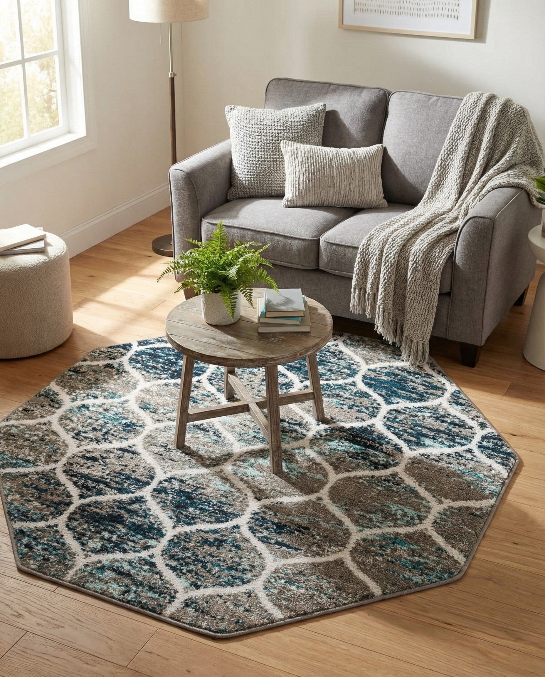  4' x 4' Lattice Frieze Octagon Rug