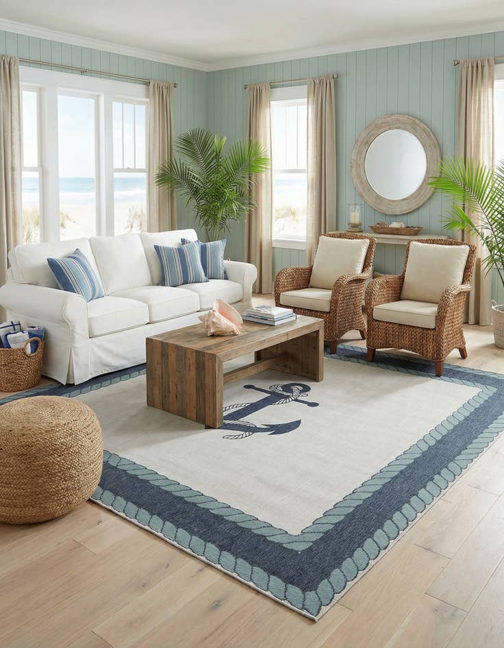 Detail image of 10' x 10'  Washable Coastal Indoor / Outdoor Square Rug