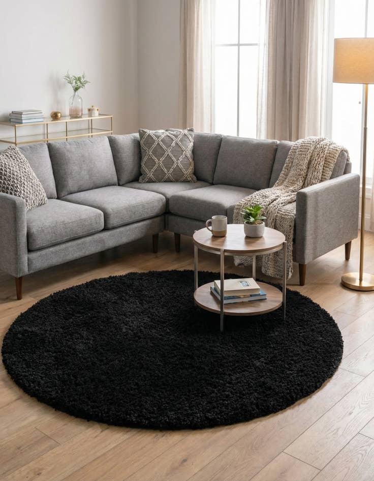 Detail image of  7' x 7' Solid Shag Round Rug