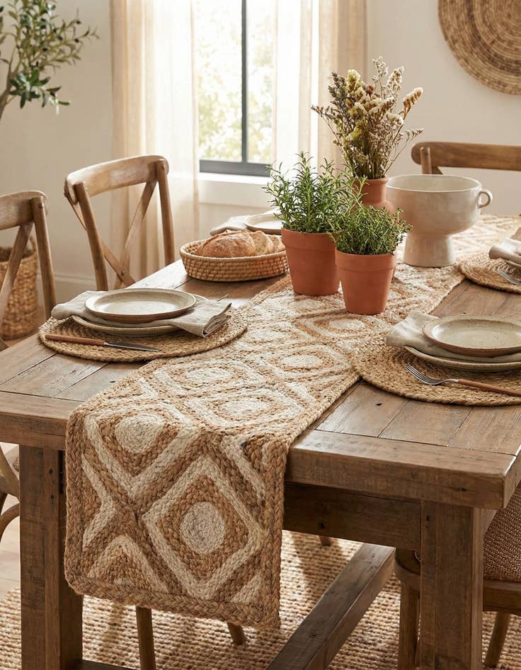 Detail image of  1' 2 x 10'  Hand Braided Jute Table Runner Rug