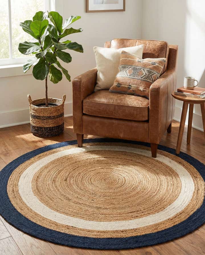 6' 1 x 6' 1 Handmade Braided Jute Round Rug