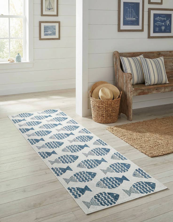 Detail image of 2' x 8'  Washable Coastal Indoor / Outdoor Runner Rug