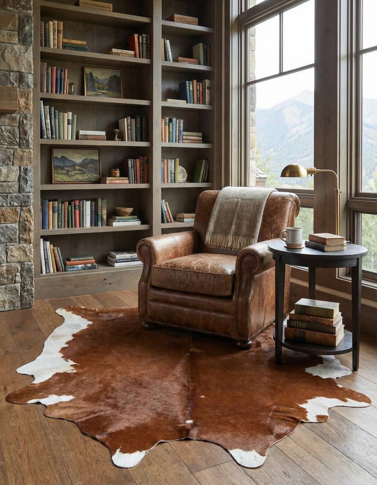 Detail image of 4' 9 x 5' Cowhide Leather Square Rug