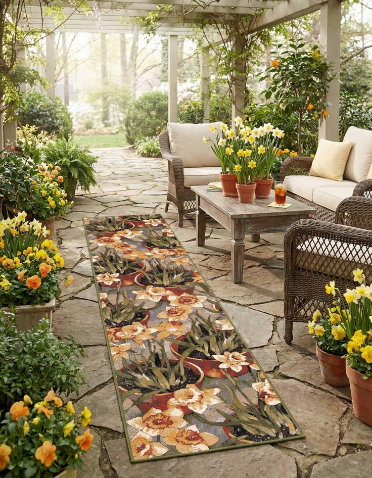 Detail image of 2' 7 x 12'  Washable Botanical Indoor / Outdoor Runner Rug