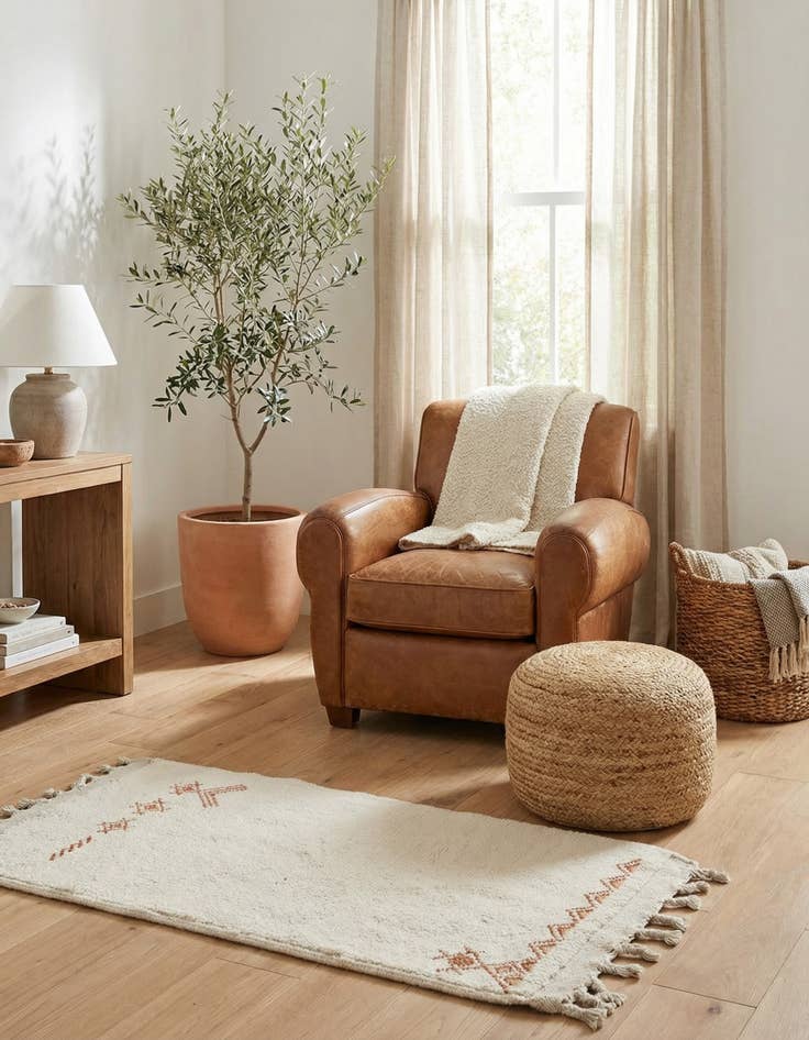 Detail image of  2' 4 x 4' 9  Hand Knotted Moroccan Wool Rug