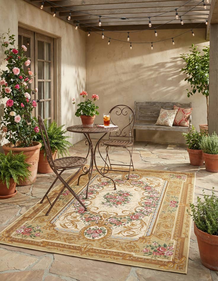 Detail image of 4' x 6'  Washable Traditional Indoor / Outdoor Rug