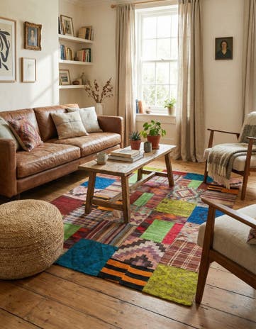 5' 5 x 7' 10 Hand Woven Kilim Patchwork Wool Rug