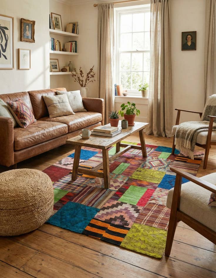 Detail image of 5' 5 x 7' 10  Hand Woven Kilim Patchwork Wool Rug