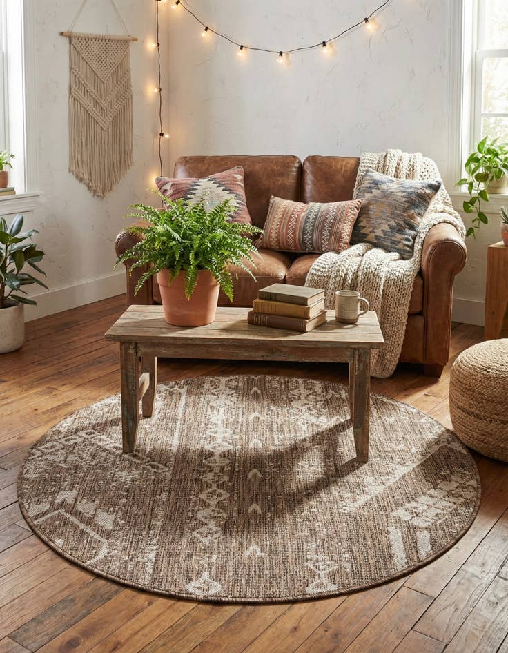 Detail image of  4' x 4'  Washable Bohemian Indoor / Outdoor Round Rug