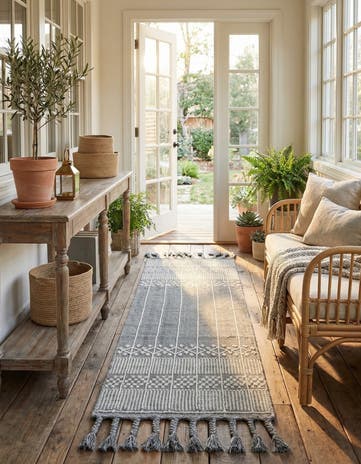 Cool Gray Easy-Clean Eco Bohemian Indoor / Outdoor Runner Rug