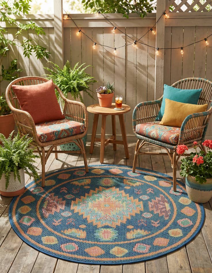 Detail image of 3' 3 x 3' 3  Washable Baja Indoor / Outdoor Round Rug