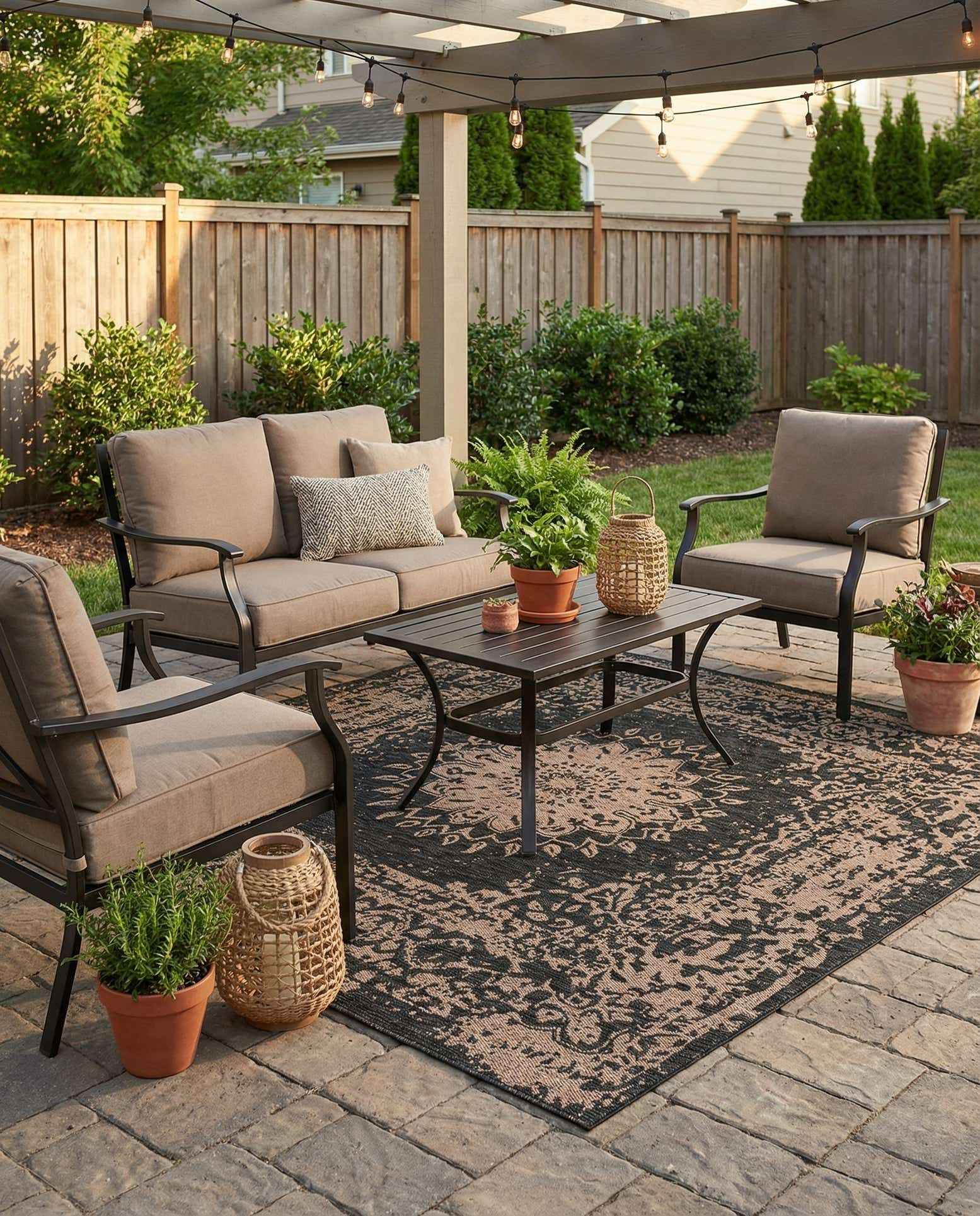 7' 10 x 7' 10 Easy-Clean Traditional Indoor / Outdoor Square Rug