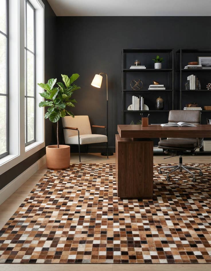 Detail image of 4' 7 x 6' 7 Cowhide Stocks Rug