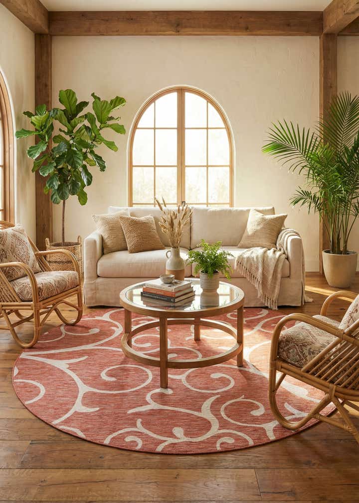 10' 8 x 10' 8 Easy-Clean Botanical Indoor / Outdoor Round Rug