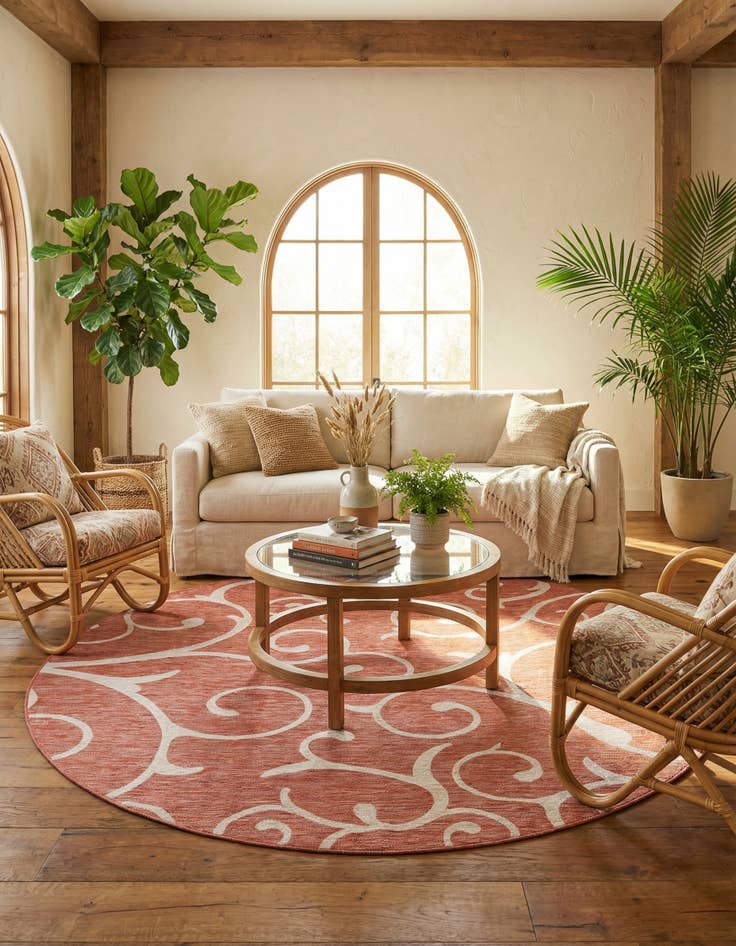 Detail image of 10' 8 x 10' 8 Easy-Clean Botanical Indoor / Outdoor Round Rug