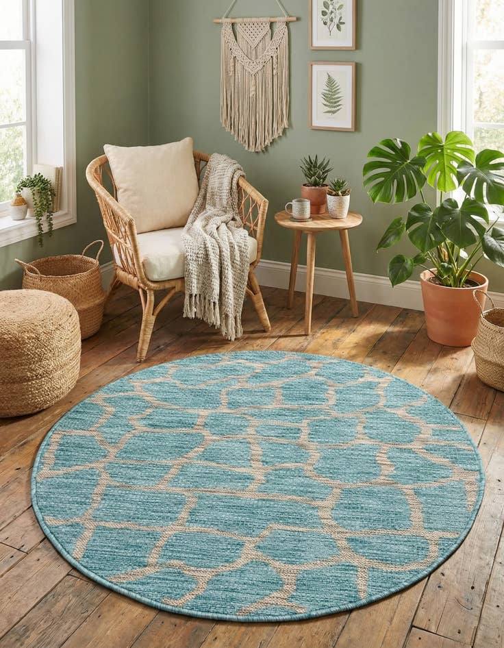 Detail image of 4' x 4'  Washable Safari Indoor / Outdoor Round Rug