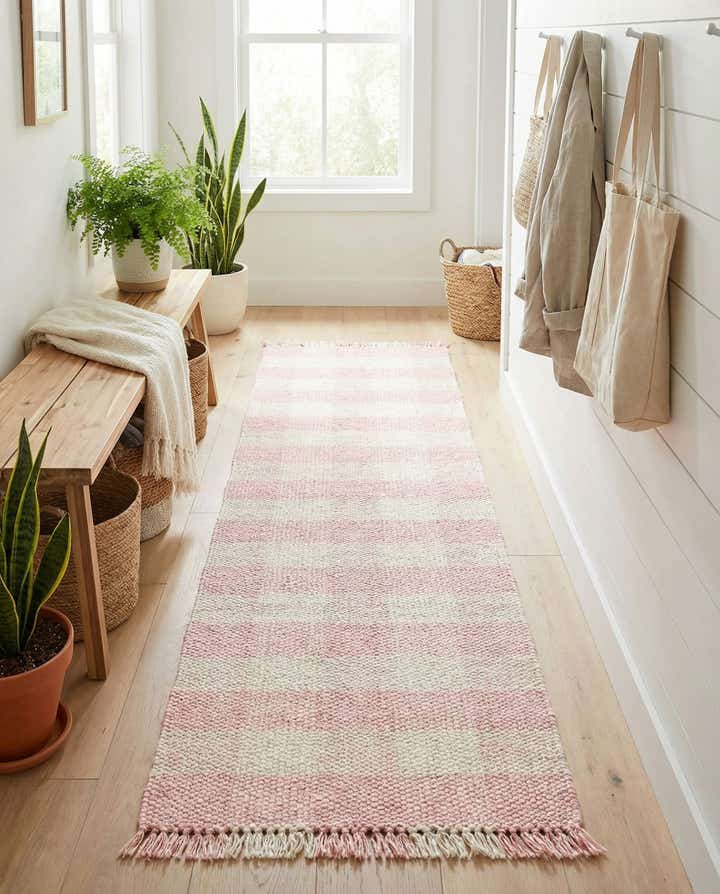 2' x 8' Easy-Clean Eco Plaid Washable Indoor / Outdoor Runner Rug