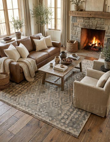 6' 1 x 8' Hand Woven Kilim Maymana Wool Rug