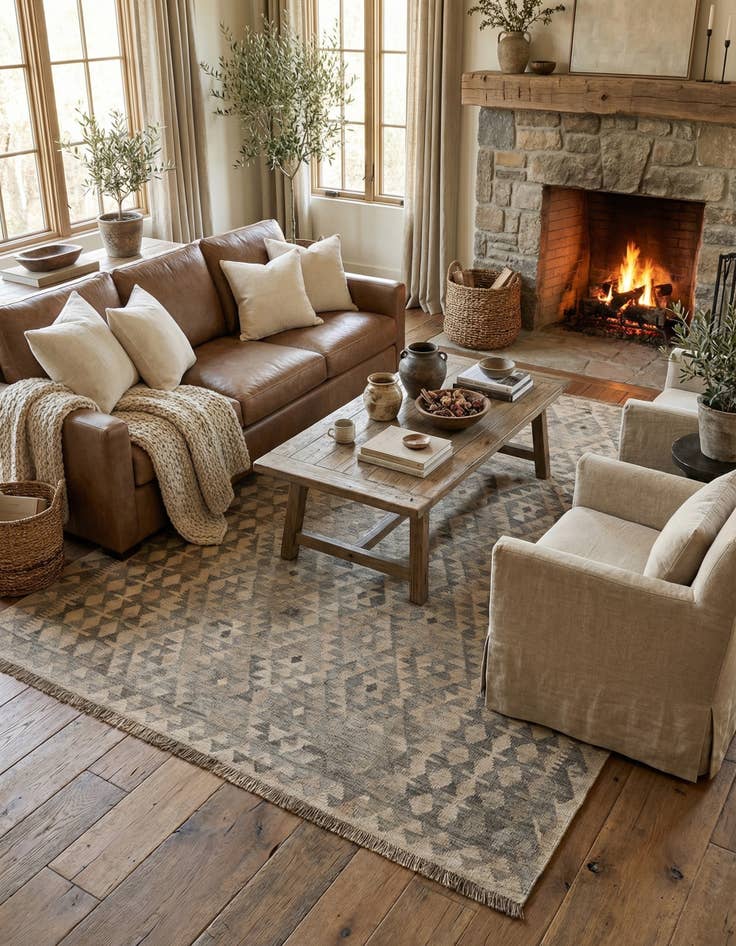 Detail image of 6' 1 x 8'  Hand Woven Kilim Maymana Wool Rug