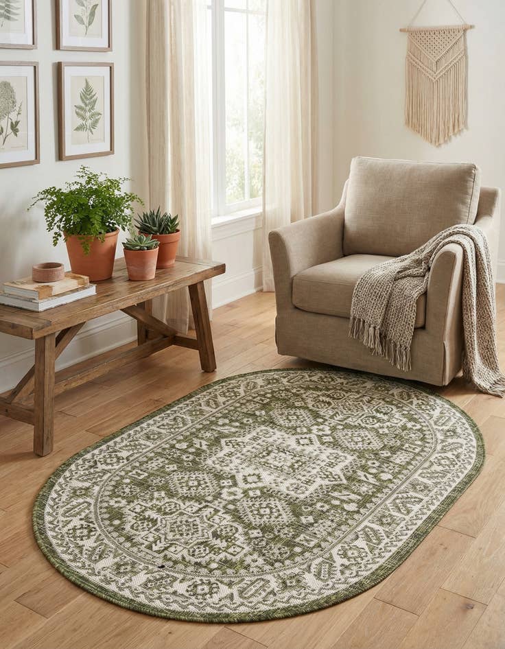 Detail image of 3' x 5' 3 Easy-Clean Aztec Indoor / Outdoor Oval Rug