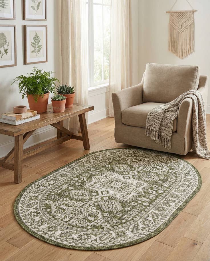 Detail image of 3' x 5' 3 Easy-Clean Aztec Indoor / Outdoor Oval Rug