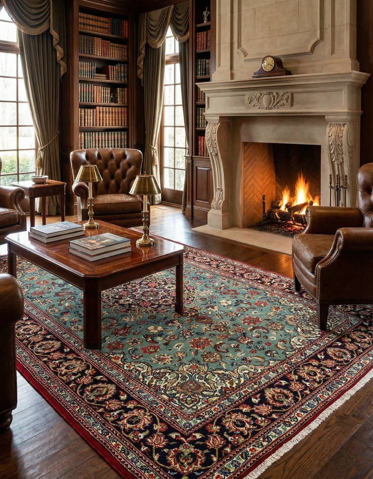 Detail image of  4' 9 x 7' 2  Hand Knotted Qom Persian Rug