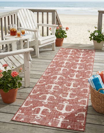 Rust Red Easy-Clean Coastal Indoor / Outdoor Runner Rug