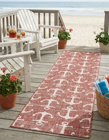 Rust Red Easy-Clean Coastal Indoor / Outdoor Runner Rug