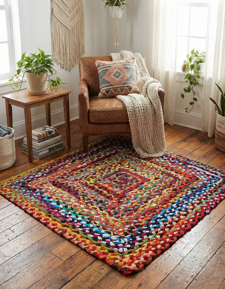 Detail image of 3' 3 x 3' 3  Hand Braided Chindi Square Rug