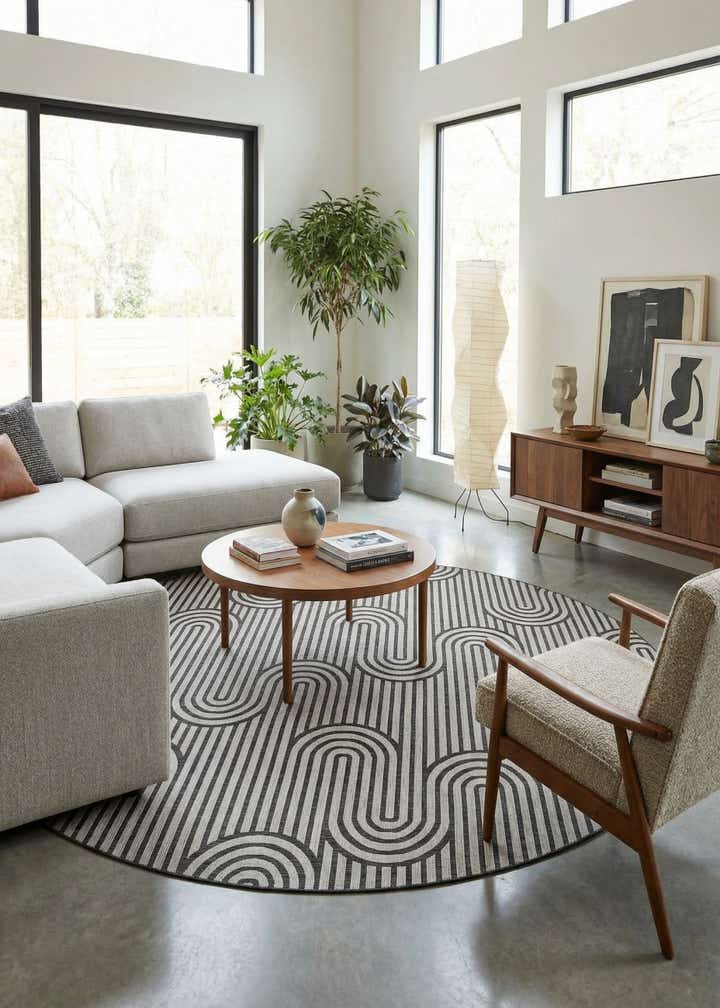 13' x 13' Easy-Clean Modern Indoor / Outdoor Round Rug