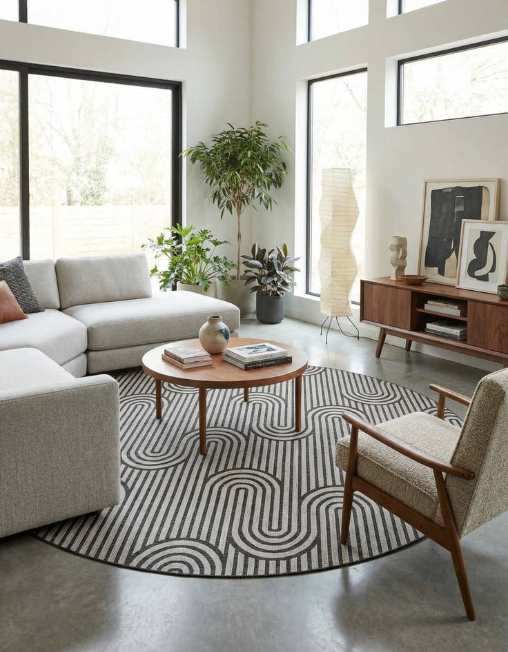 Detail image of 13' x 13'  Washable Modern Indoor / Outdoor Round Rug