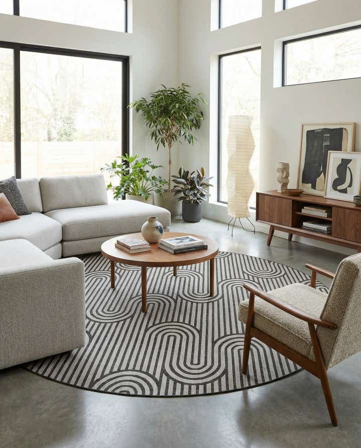 13' x 13' Easy-Clean Modern Indoor / Outdoor Round Rug