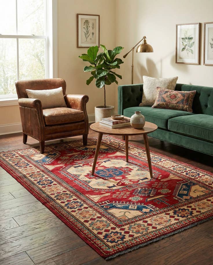 Detail image of 4' 2 x 5' 11 Hand Knotted Kazak Wool Rug