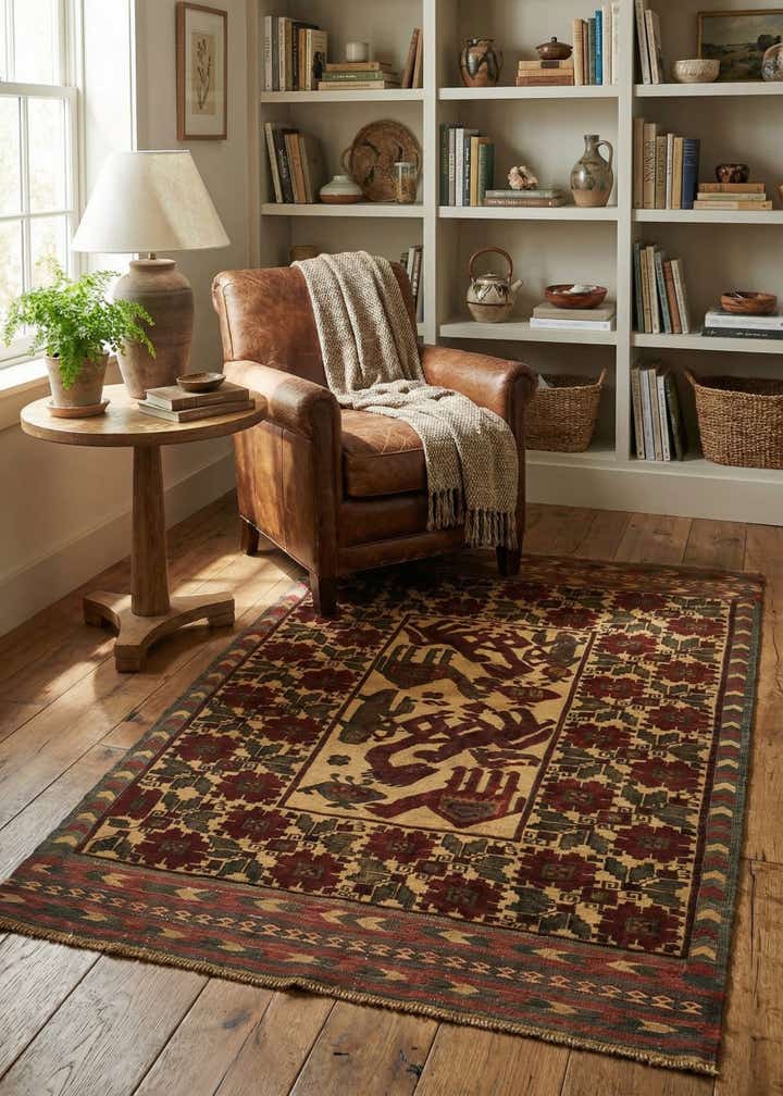 4' x 6' 1 Hand Knotted Sumak Wool Rug